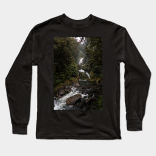 Cascade Waterfall on Milford Track New Zealand Long Sleeve T-Shirt